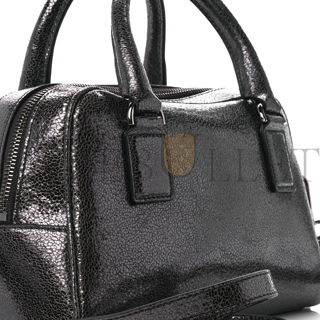 VERSACE METALLIC CALFKSIN VIRTUS SMALL BOWLING BAG GREY  (27*18*15cm)