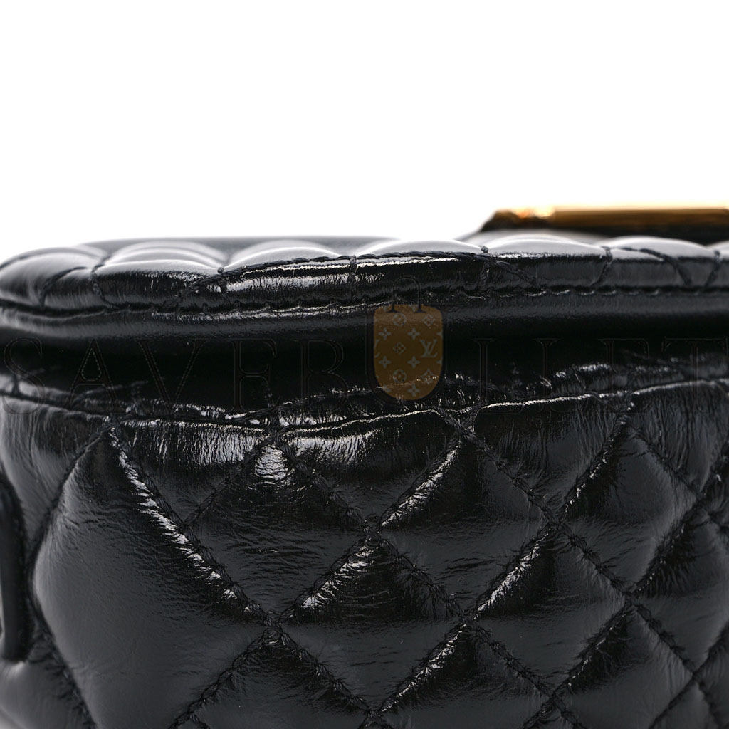 VERSACE CALFSKIN QUILTED MINI GRECA GODDESS SHOULDER BAG BLACK  (21*11*7cm)