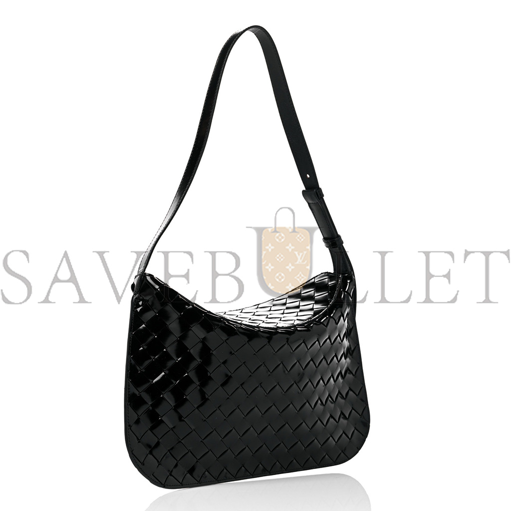 BOTTEGA VENETA PATENT INTRECCIATO SHOULDER BAG BLACK (32*21cm)