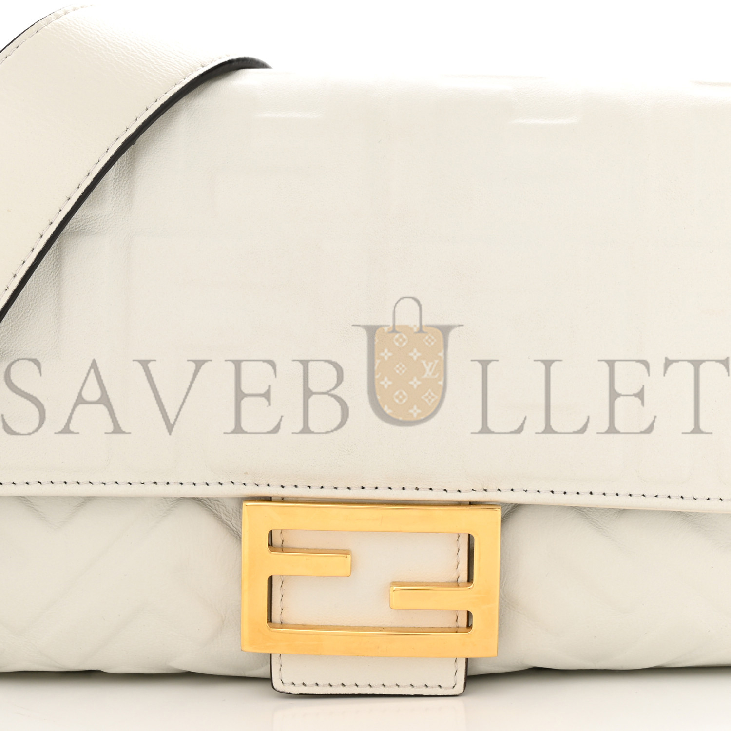 FENDI NAPPA FF 1974 EMBOSSED BAGUETTE WHITE (26*15*6cm)