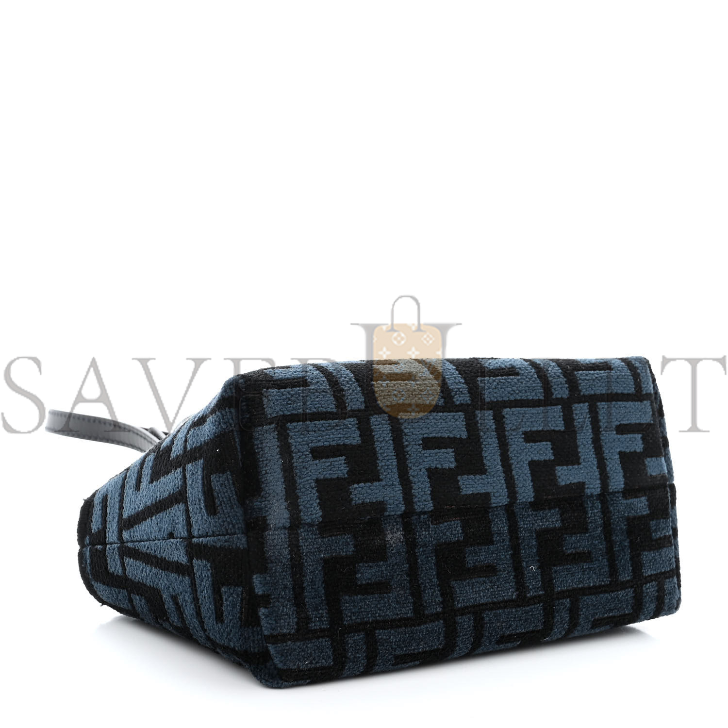 FENDI CHENILLE VITELLO KING PLEXIGLASS FF MINI BY THE WAY TOP HANDLE BOSTON BAG BLUE BLACK (17*11*8cm)