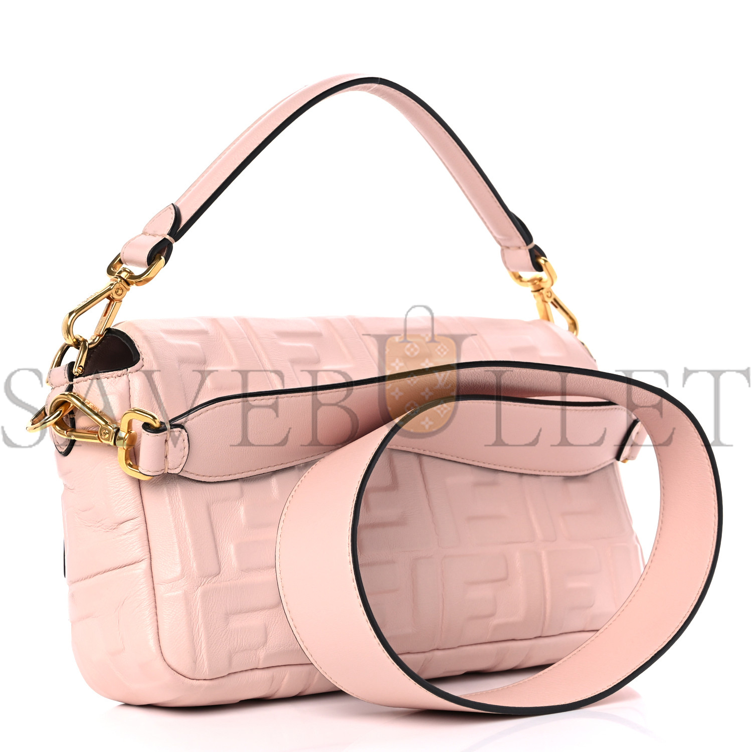 FENDI NAPPA FF 1974 EMBOSSED BAGUETTE ROSA QUARZO (27*15*5cm)