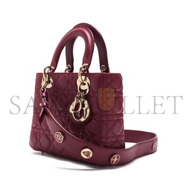 DIOR LADY DIOR CANNAGE LAMBSKIN HANDBAG BORDEAUX (20*17*8cm)