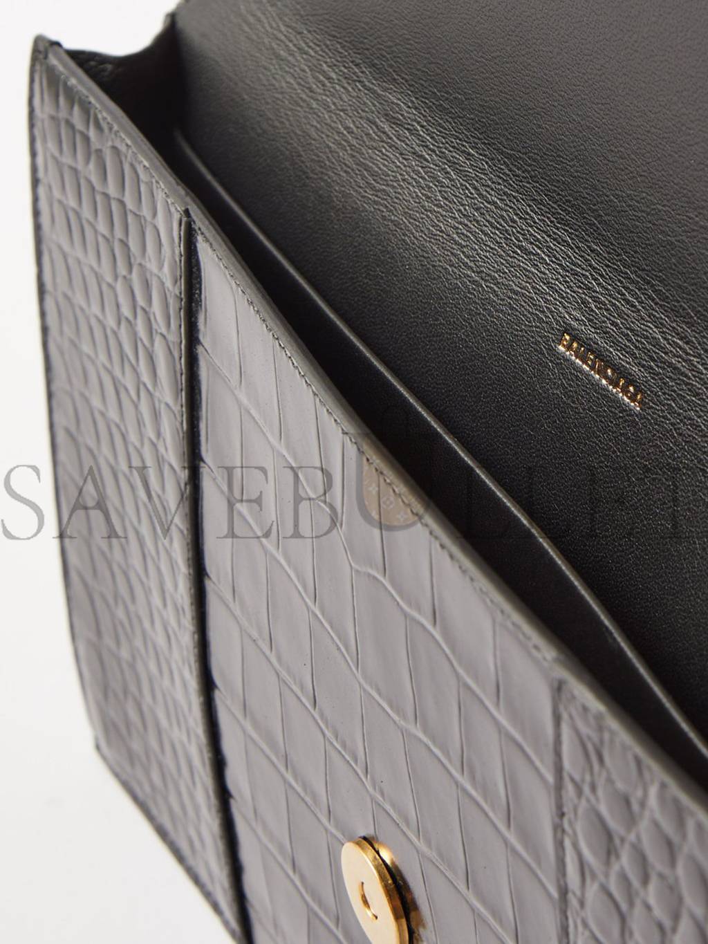 BALENCIAGA BLACK HOURGLASS CROCODILE-EFFECT LEATHER CLUTCH BAG  MATCHESFASHION US (27*16*2cm)