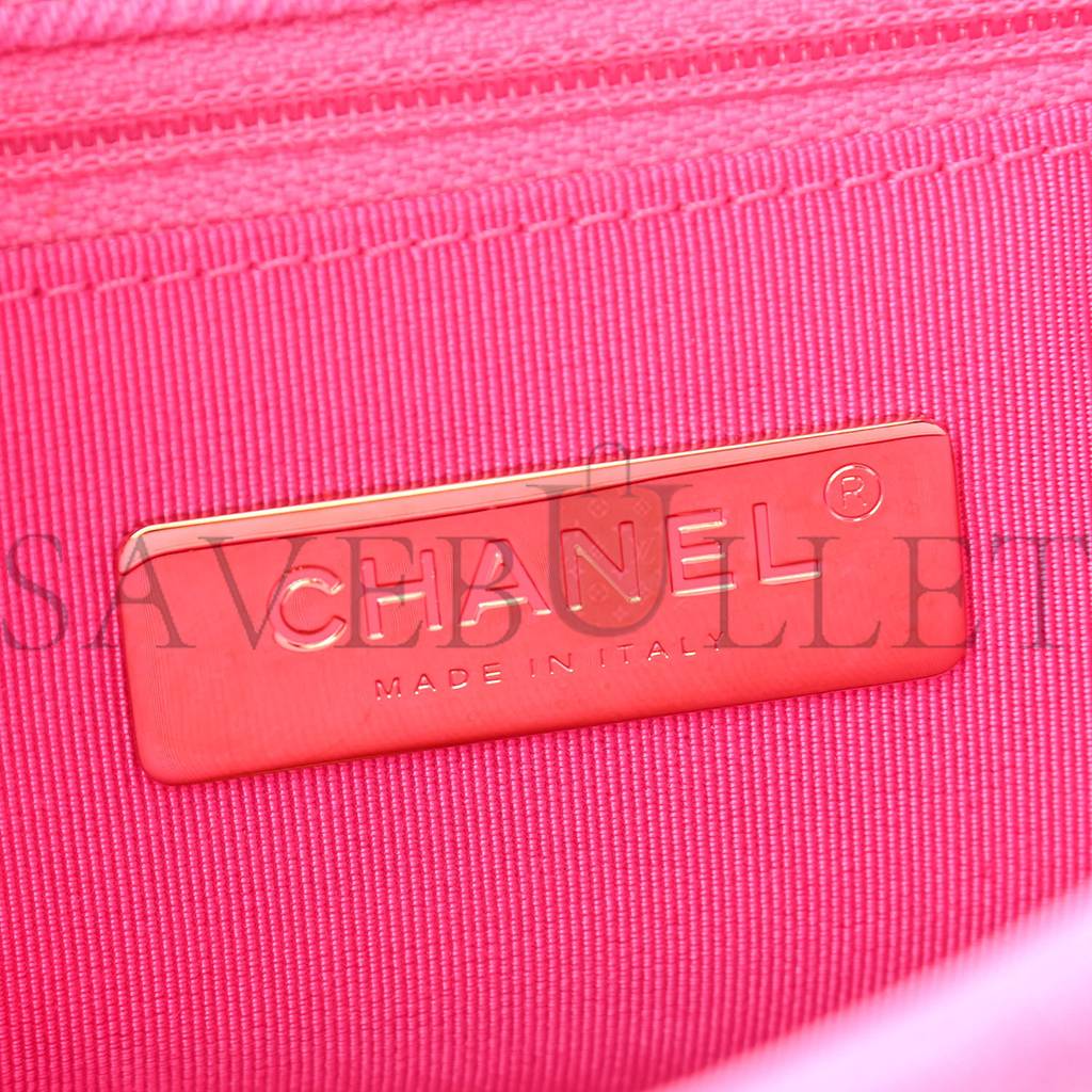 CHANEL DENIM QUILTED LARGE CHANEL 19 FLAP NEON PINK GOLD HARDWARE (30*20*10cm)