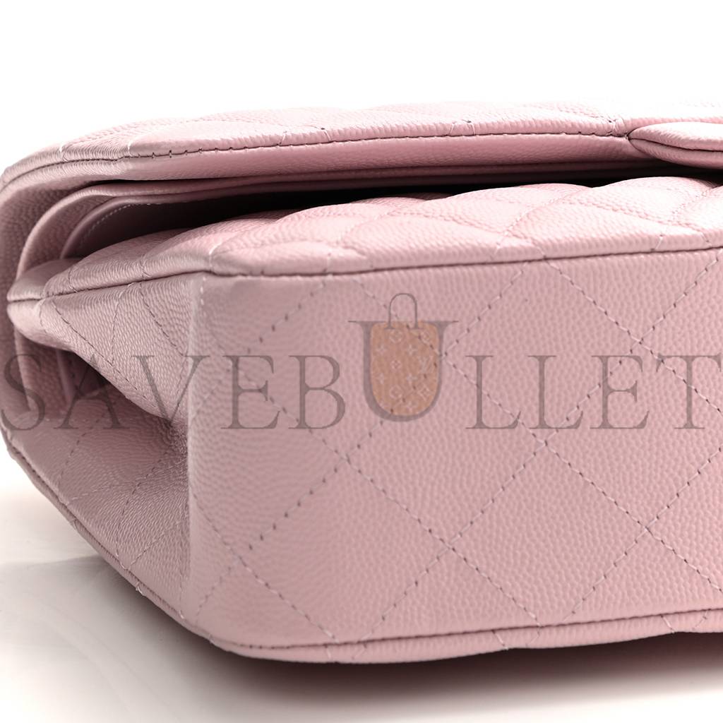 CHANEL CAVIAR QUILTED MEDIUM DOUBLE FLAP LIGHT PINK ROSE GOLD HARDWARE (25*15*6cm)