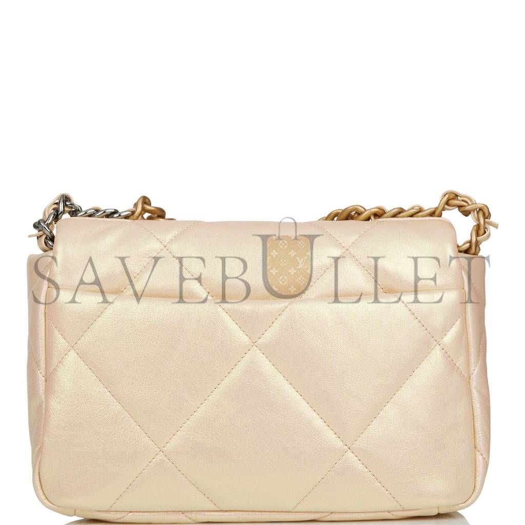 CHANEL MEDIUM 19 FLAP BAG ROSE IRIDESCENT CALFSKIN MIXED HARDWARE (25*16*9cm)