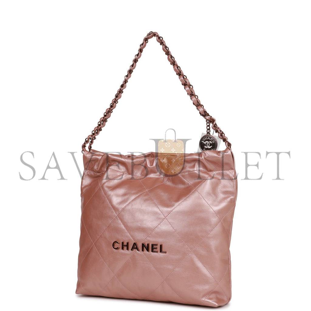 CHANEL SMALL 22 BAG COPPER CALFSKIN ROSE GOLD HARDWARE (37*35*7cm)