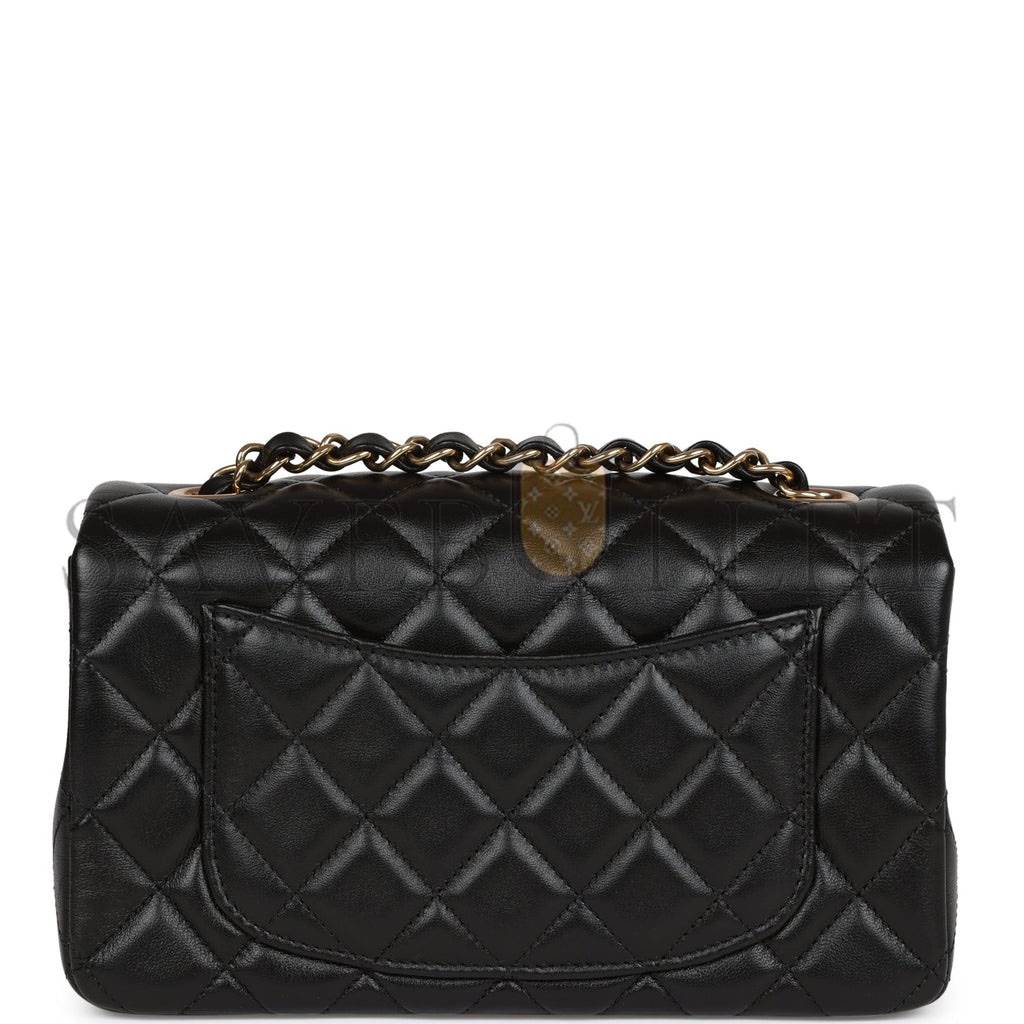 CHANEL MINI RECTANGULAR FLAP BAG BLACK LAMBSKIN LIGHT GOLD HARDWARE (20*13*6cm)