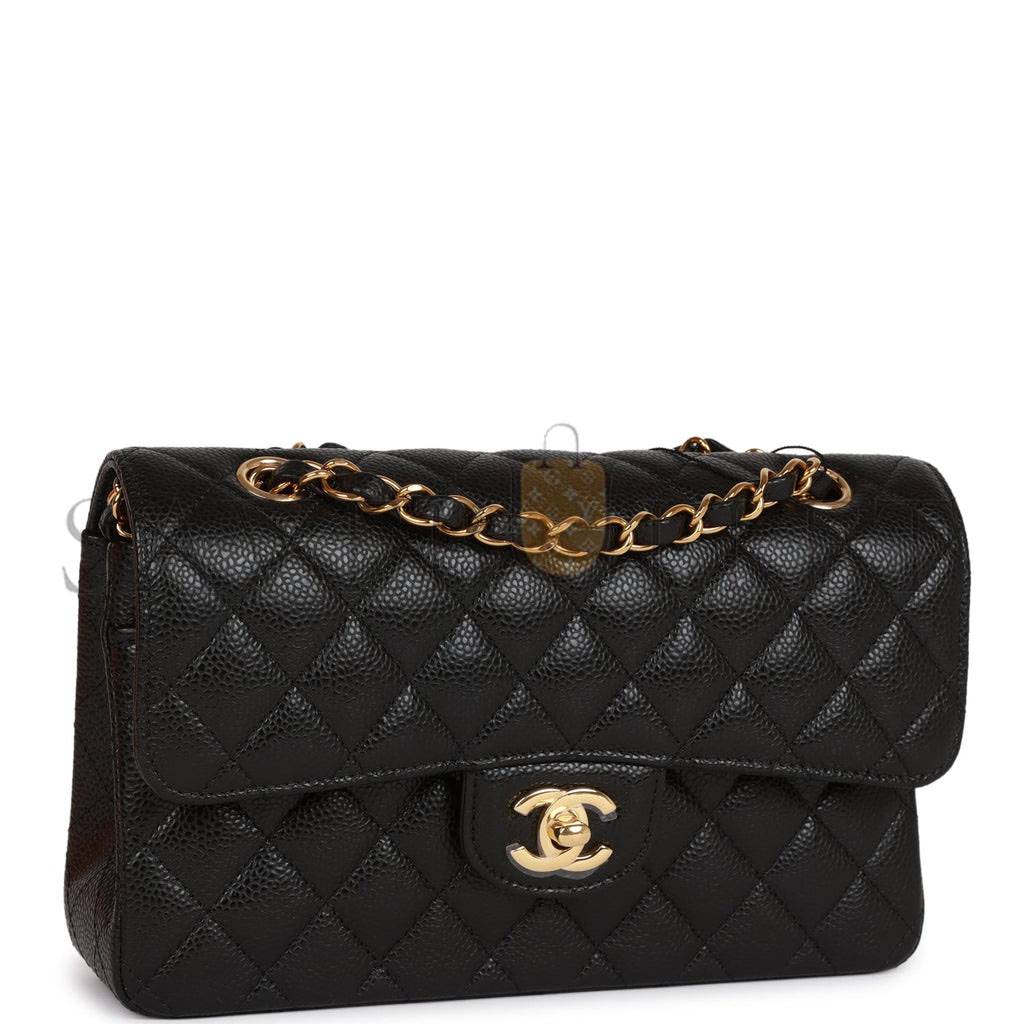 CHANEL SMALL CLASSIC DOUBLE FLAP BLACK CAVIAR GOLD HARDWARE (23*13*6cm)