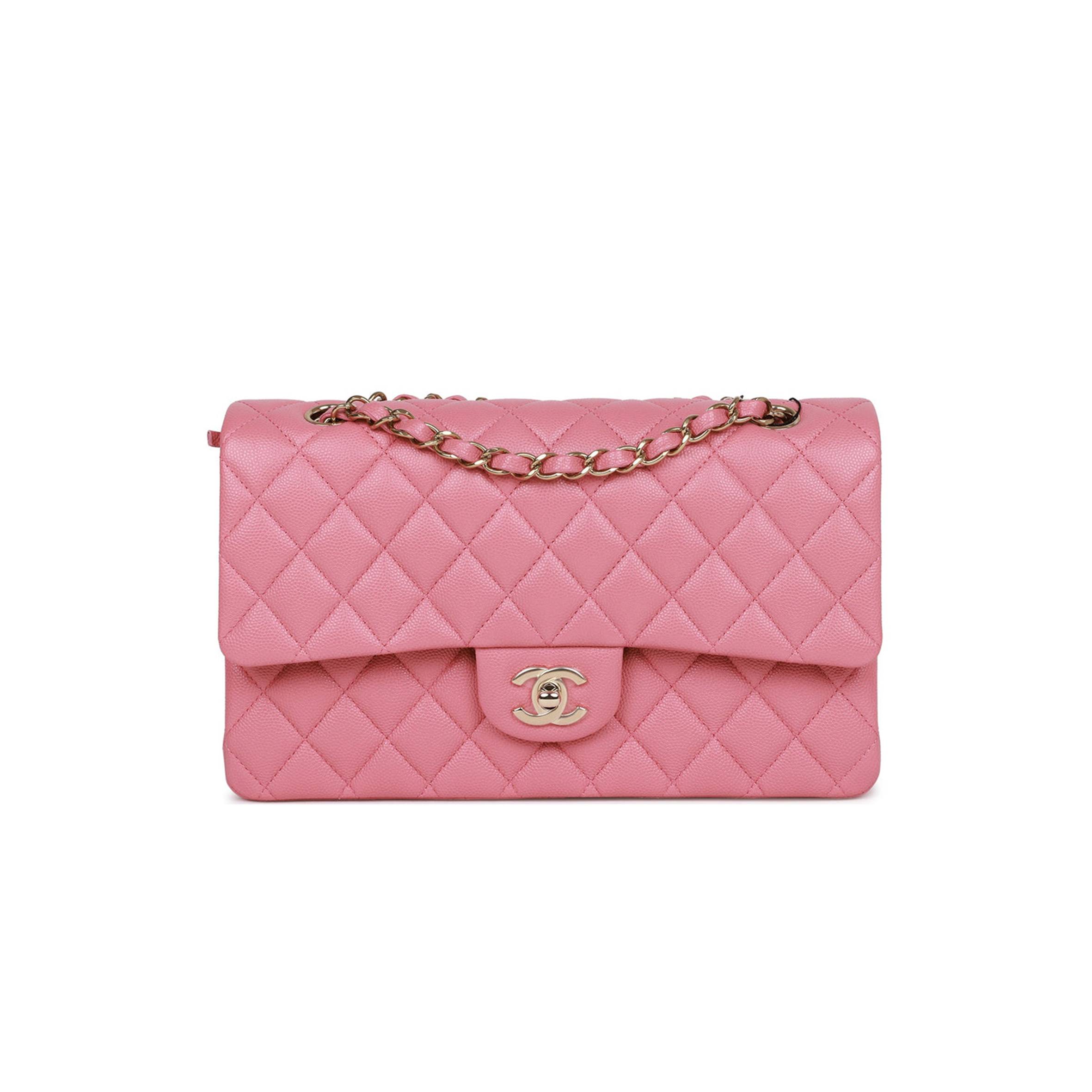 CHANEL MEDIUM CLASSIC DOUBLE FLAP BAG DARK PINK CAVIAR LIGHT GOLD HARDWARE (25*15*7cm)