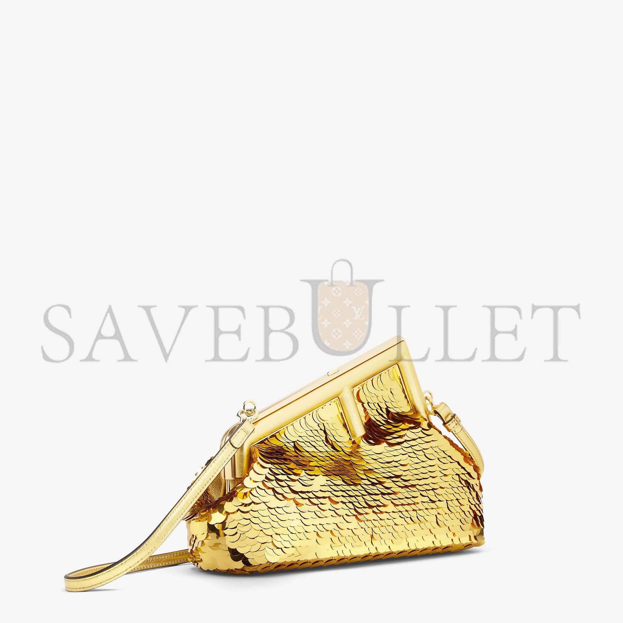 FENDI FIRST SMALL - GOLD-COLORED LEATHER AND SEQUINNED BAG 8BP129AJP4F0RXU (26*18*9.5cm)