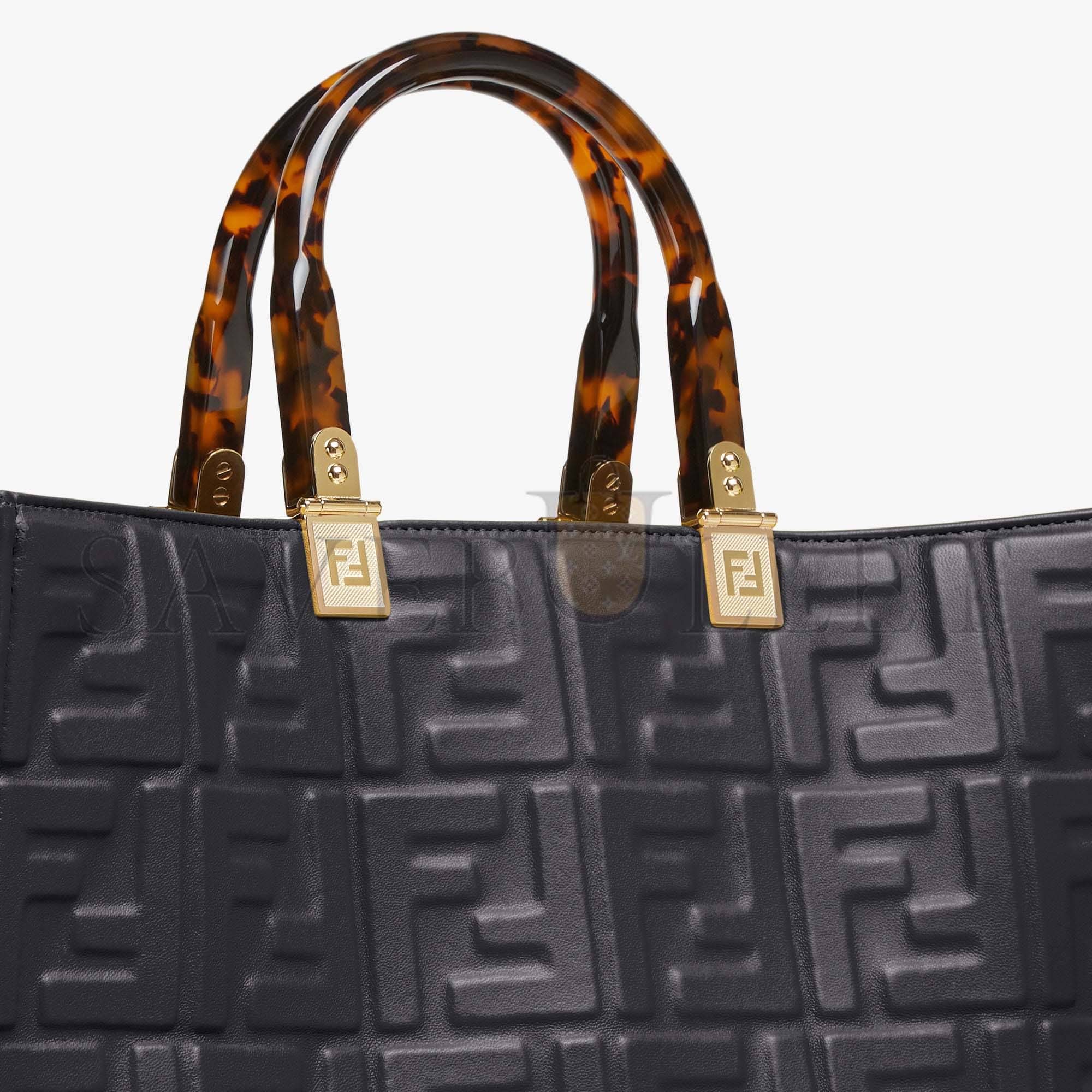 FENDI SUNSHINE MEDIUM - BLACK LEATHER SHOPPER 8BH386AMCVF0KUR (35*31*17cm)