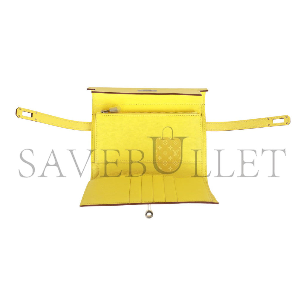 HERMES MEDIUM KELLY DEPLIANT WALLET JAUNE CITRON OSTRICH PALLADIUM HARDWARE (15*10*3cm)