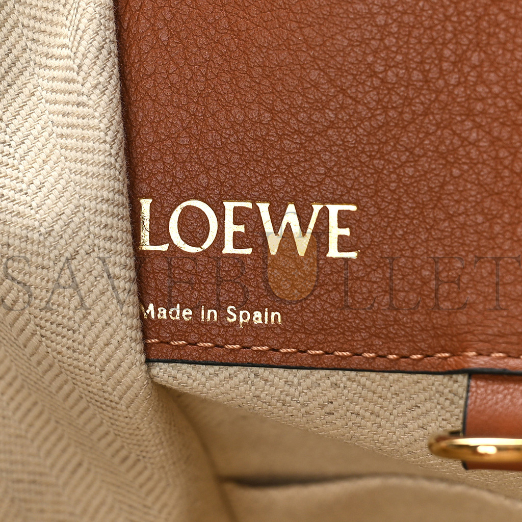 LOEWE CALFSKIN CANVAS ANAGRAM SMALL HAMMOCK SHOULDER BAG ECRU TAN (30*25*13.5cm)