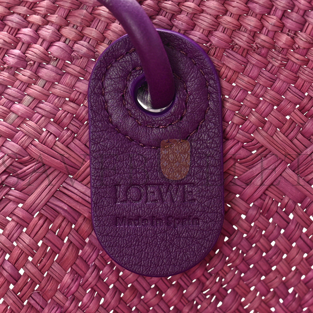 LOEWE CALFSKIN RAFFIA PAULAS IBIZA SMALL ANAGRAM BASKET TOTE BAG PURPLE (19*18*12cm)