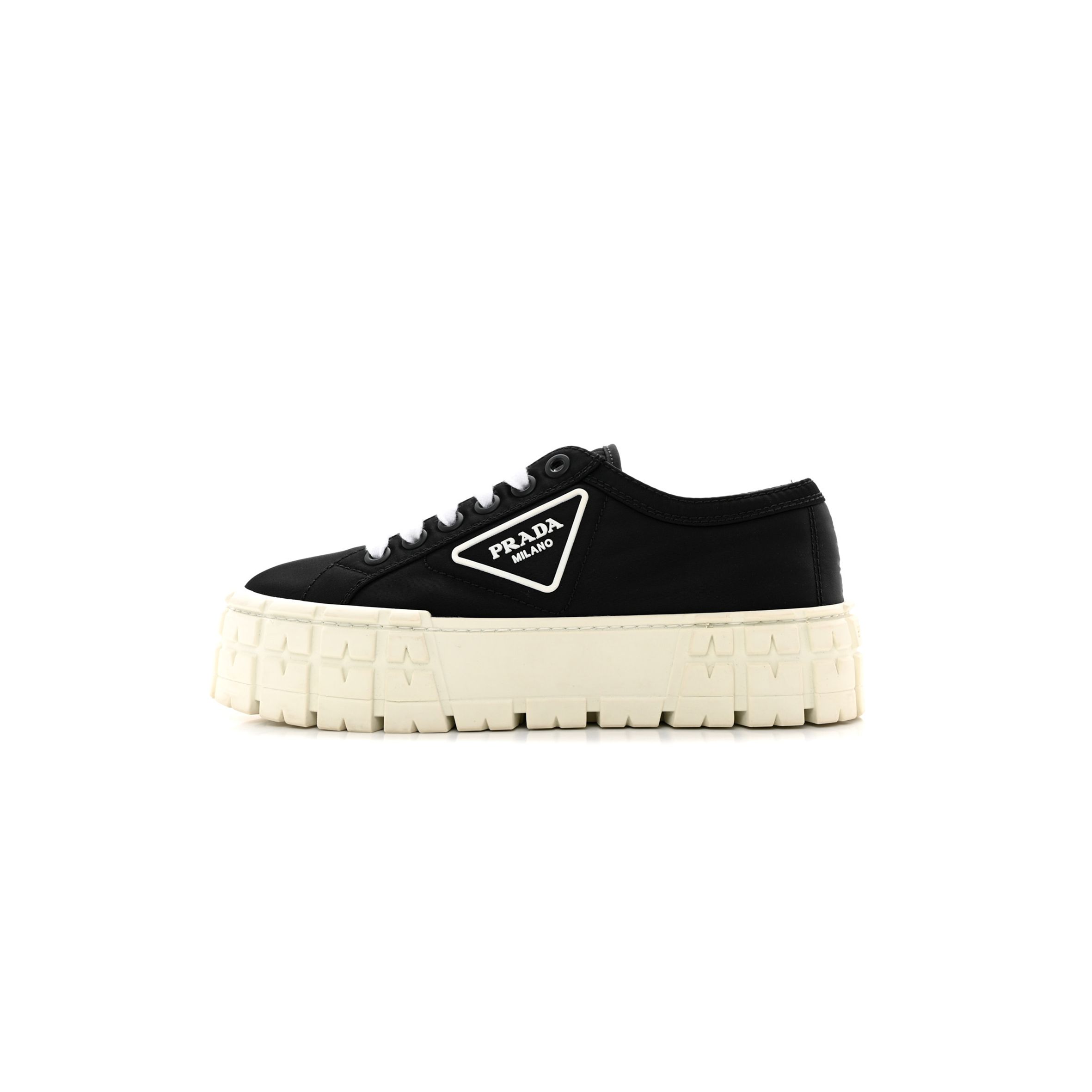 PRADA RE-NYLON GABARDINE TRIANGLE LOGO DOUBLE WHEEL 50MM SNEAKERS 38 BLACK