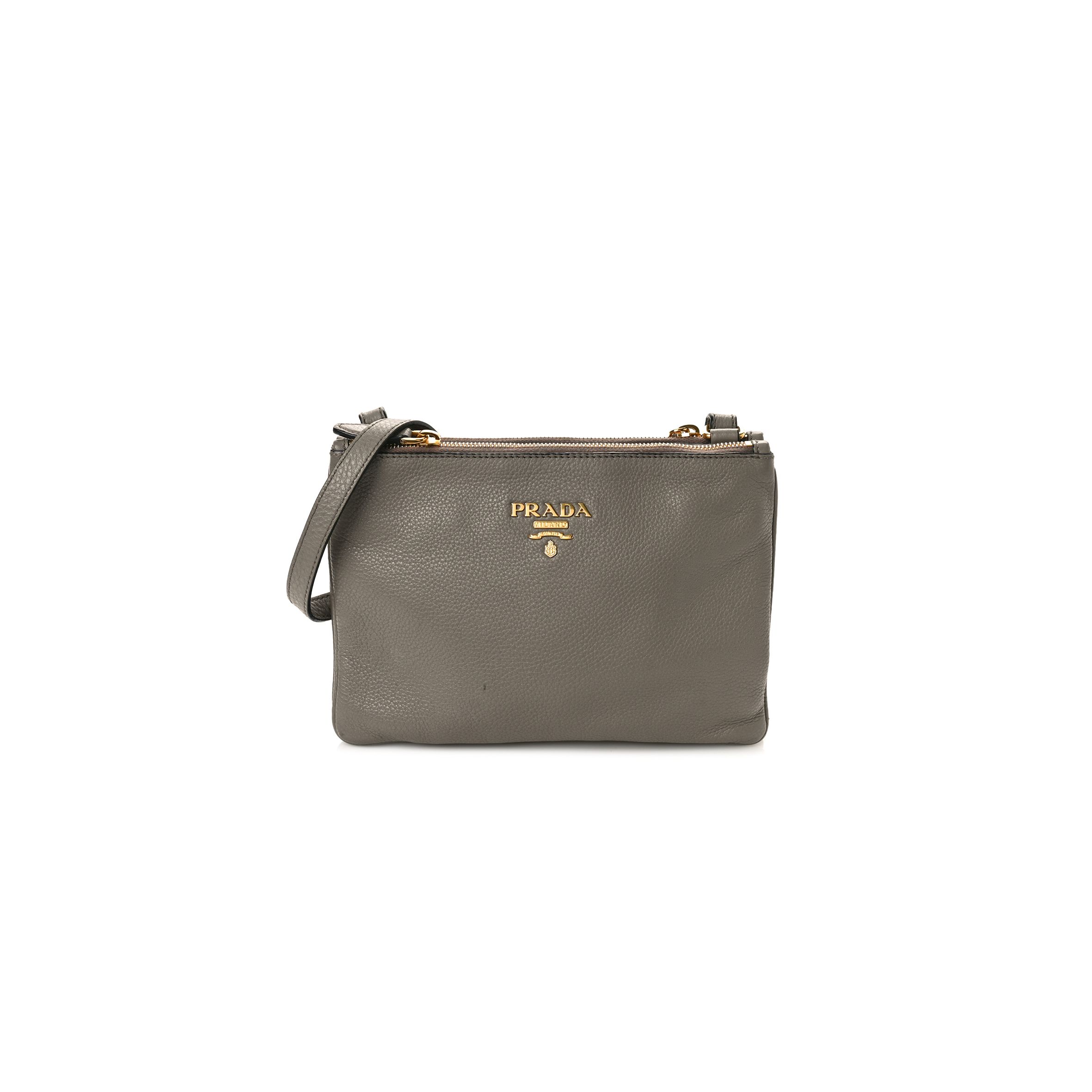 PRADA VITELLO PHENIX DOUBLE ZIP CROSSBODY BAG ARGILLA (24*17*2cm)