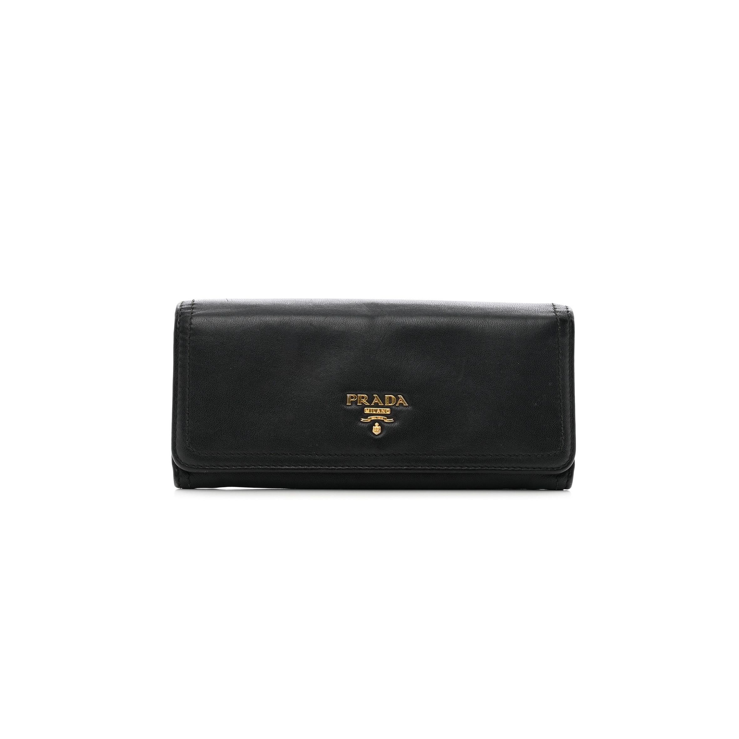 PRADA CALFSKIN CONTINENTAL FLAP WALLET BLACK (19*9*3cm)