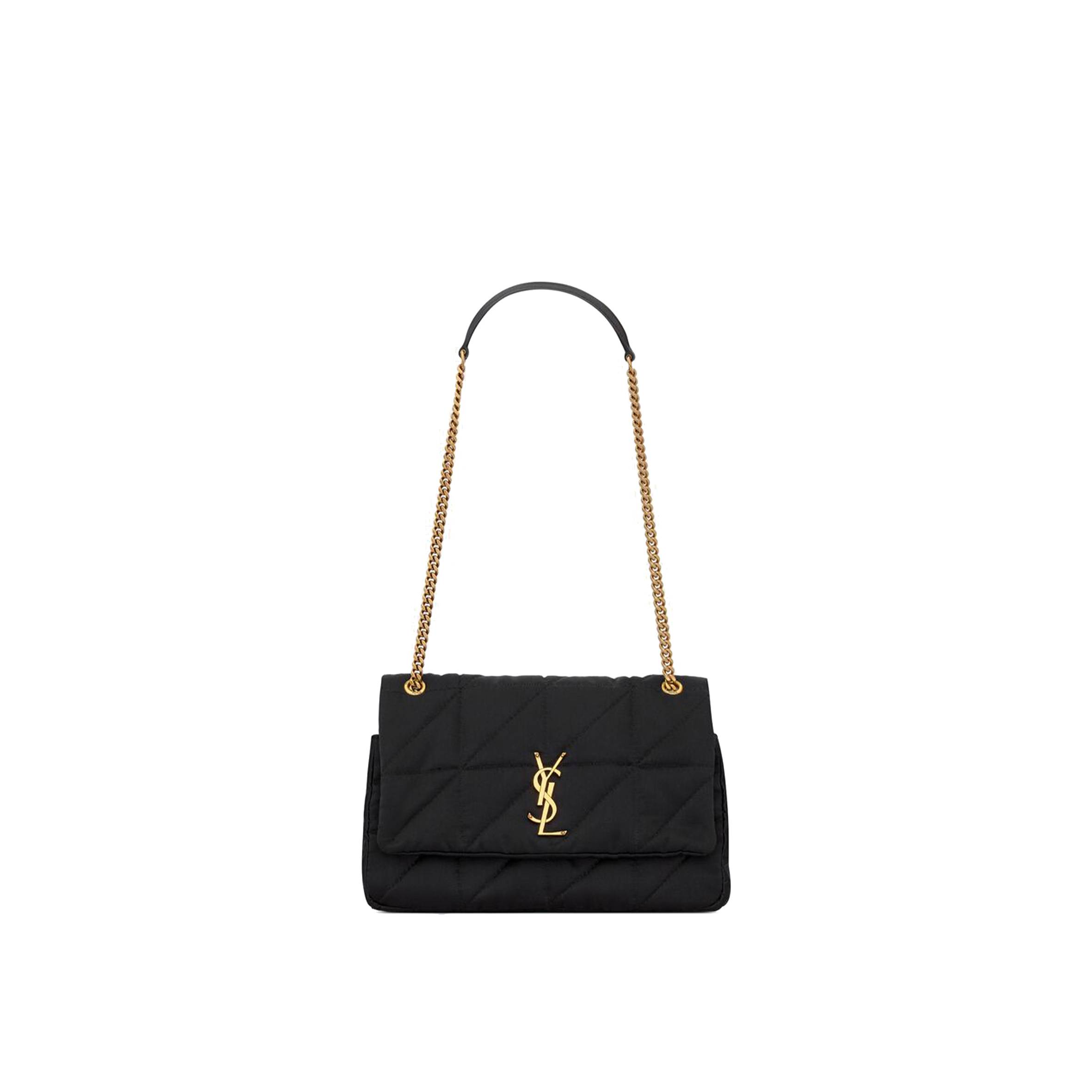 YSL JAMIE MEDIUM CHAIN BAG IN SATIN AND LEATHER 515821FAAUF1000 (25*15*7.5cm)