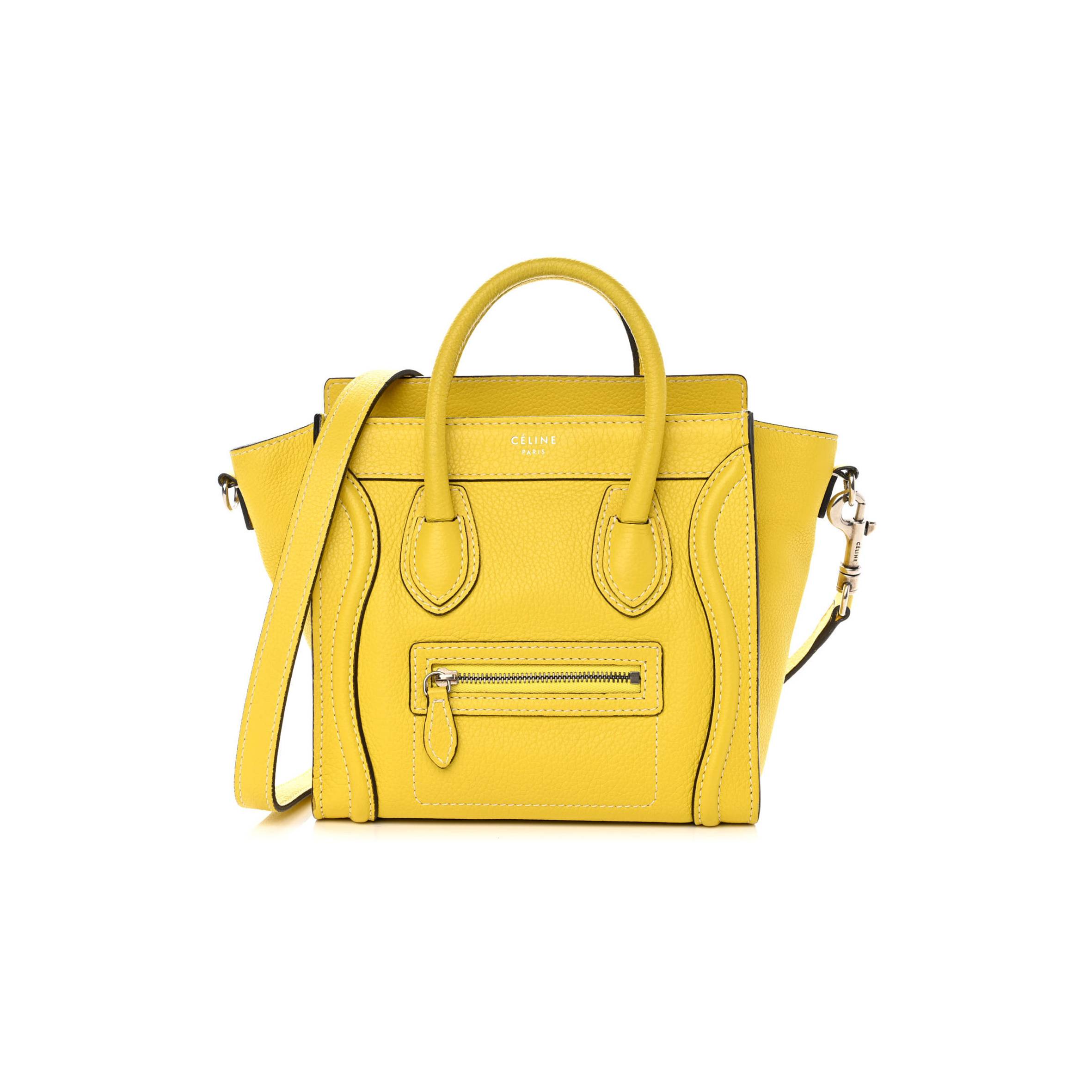 CELINE DRUMMED CALFSKIN NANO LUGGAGE CITRON (20*20*10cm)