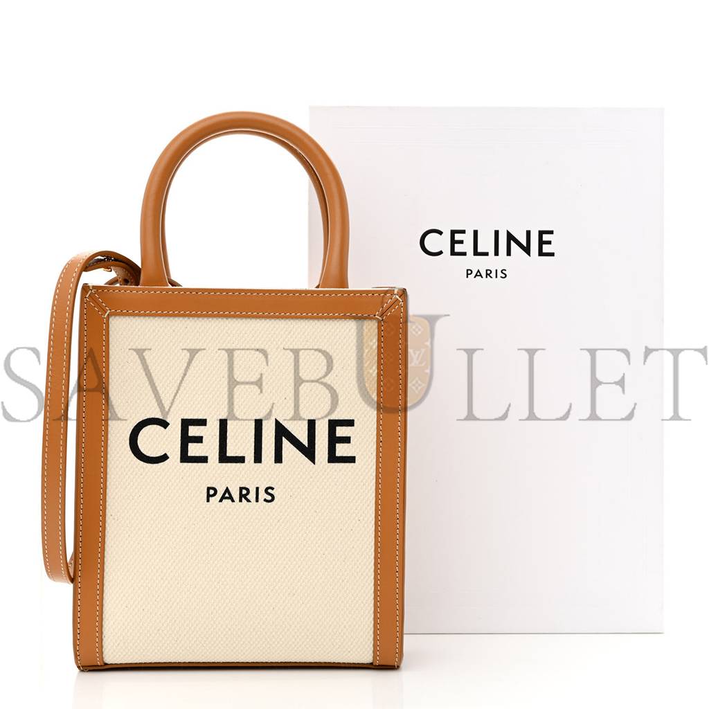 CELINE CANVAS CALFSKIN MINI VERTICAL CABAS NATURAL TAN (20*17*6cm)