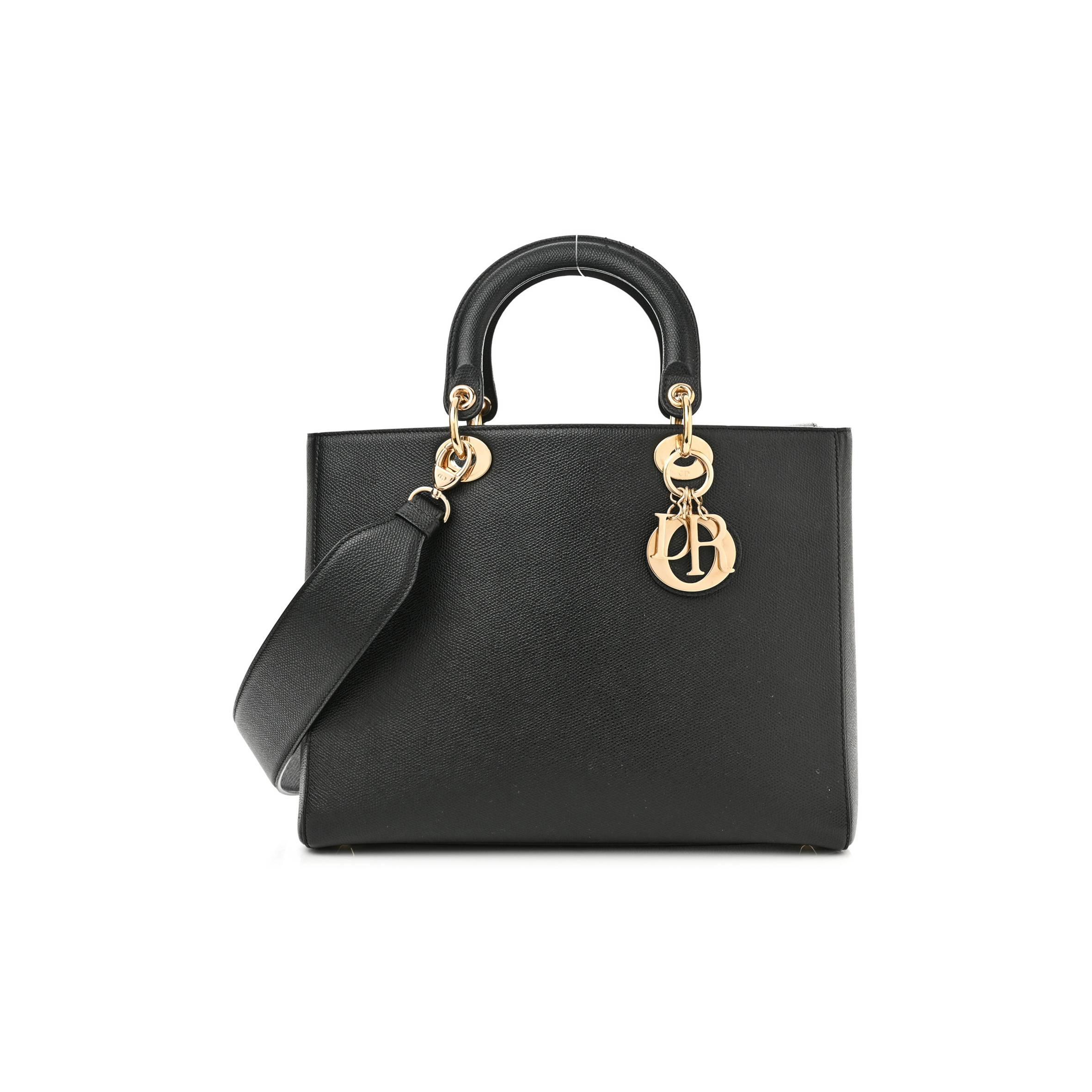 DIOR GRAINED CALFSKIN LARGE LADY DIOR BLACK (32*24*12.1cm)