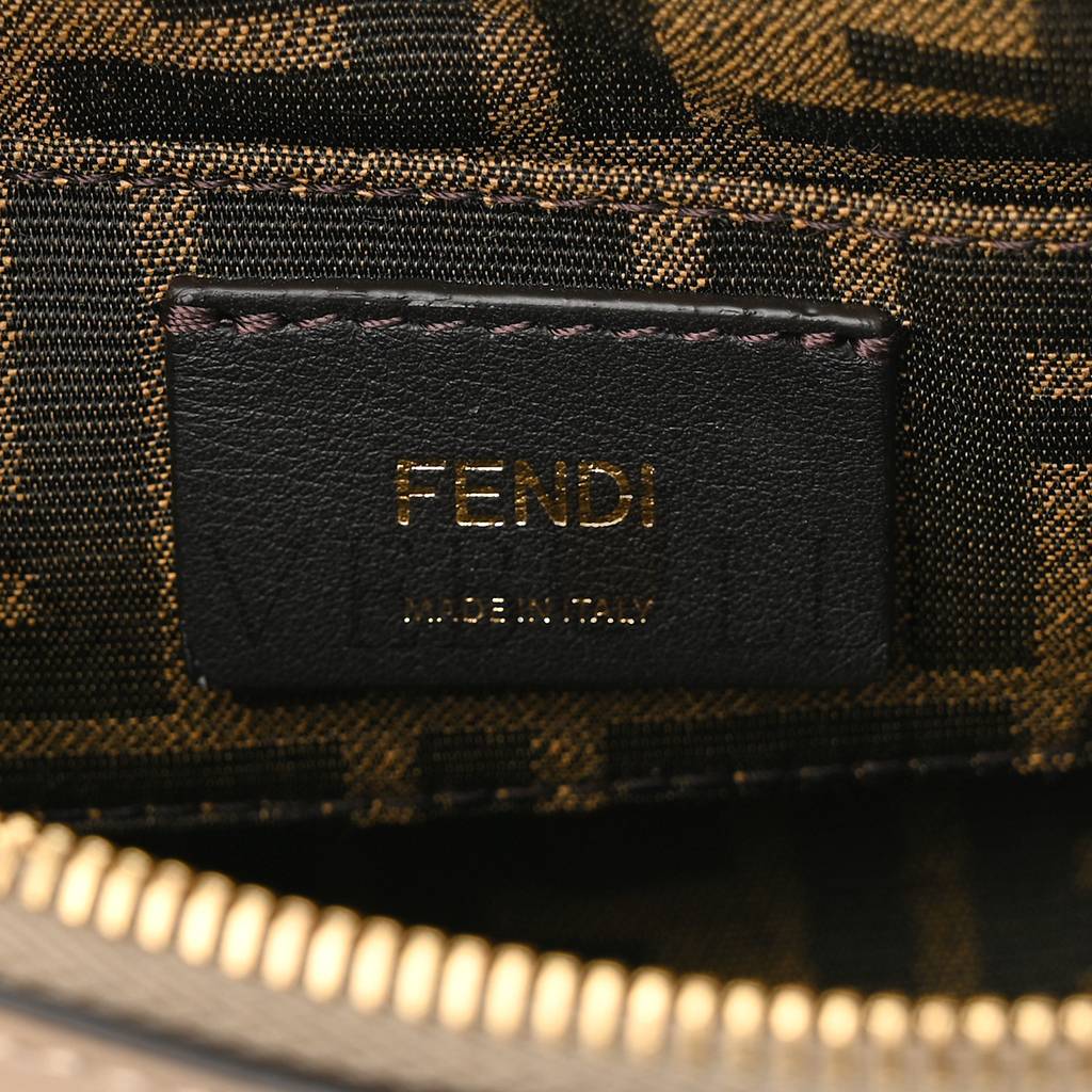 FENDI VITELLO KING PLEXIGLASS LOGO EMBOSSED MINI BY THE WAY TOP HANDLE BOSTON BAG TORTORA (18*11*8cm) 